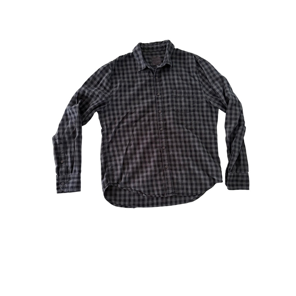 The Shirt Mens Large Flannel Button Down Buffalo Check Plaid Black Grey